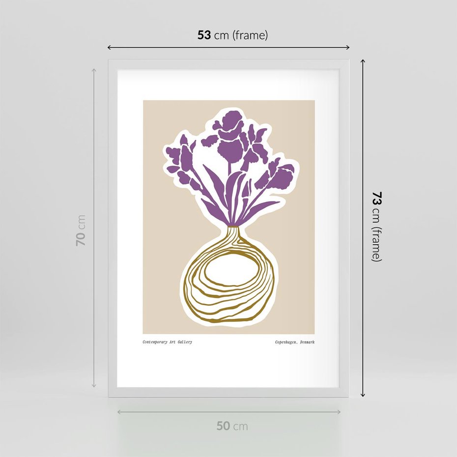 Plakat w ramie 50x70 - Migocące Anomalie - abstrakcyjne liście, kwiaty tropikalne w wazonie - rama biała
