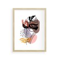 Plakat w ramie 30x40 - Wibracje Abstrakcyjnych Form - abstrakcyjna sztuka, liść monstery - rama drewno