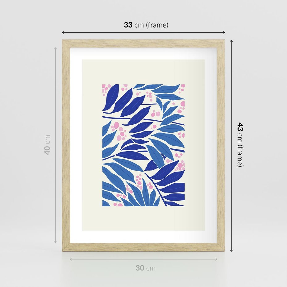 Plakat w ramie 30x40 - Kolorowy Wir - liściasta kompozycja, nowoczesny plakat - rama drewno