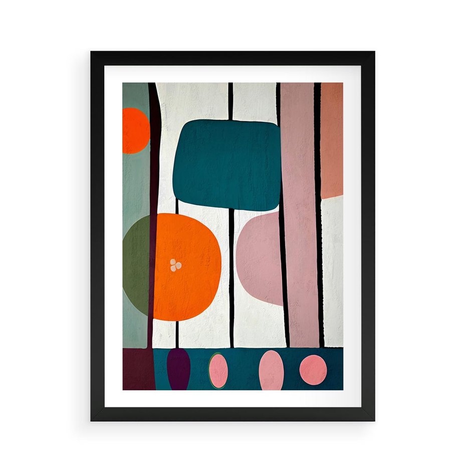 Plakat w ramie 50x70 - Migotliwa Aura Serca - abstrakcyjny obraz olejny, dziwne formy - rama czarna