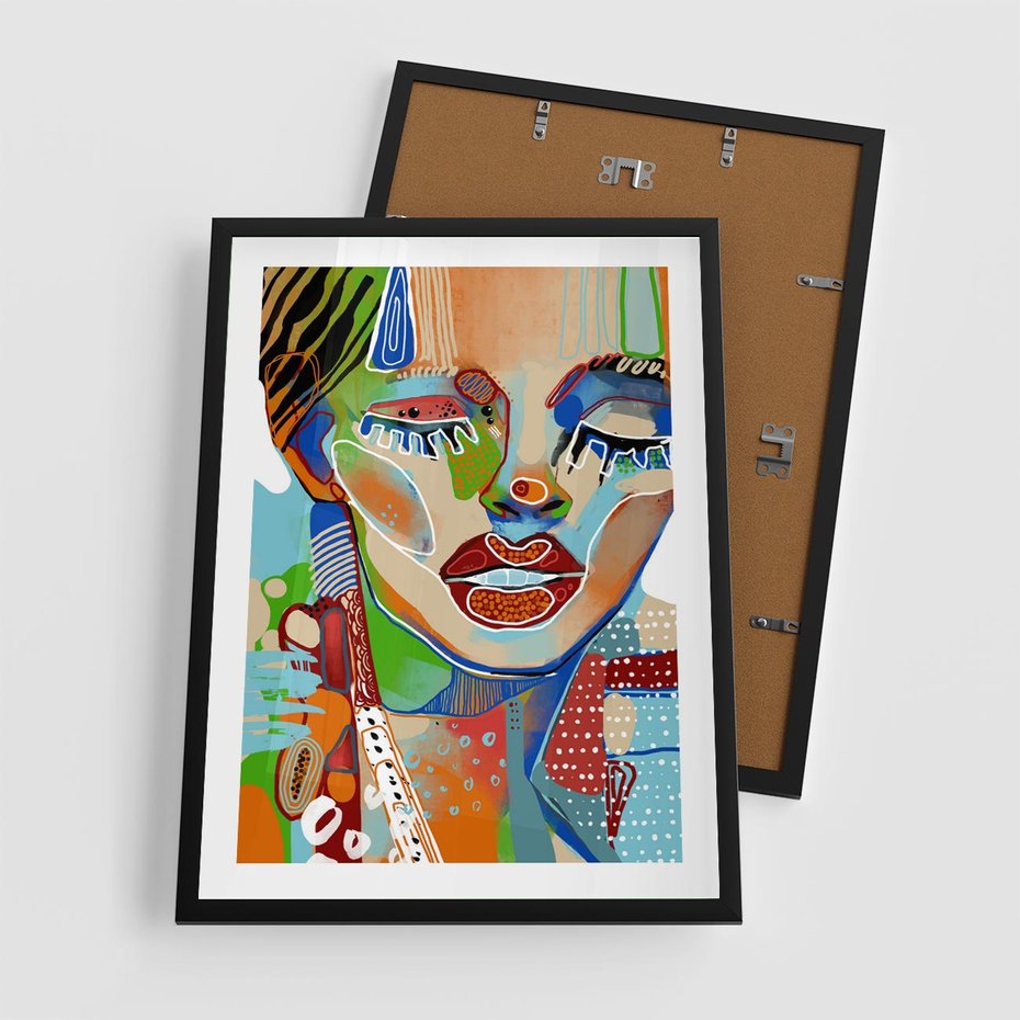 Plakat w ramie 50x70 - Kolorowe Formy - abstrakcyjny portret kobiety, twarz - rama czarna