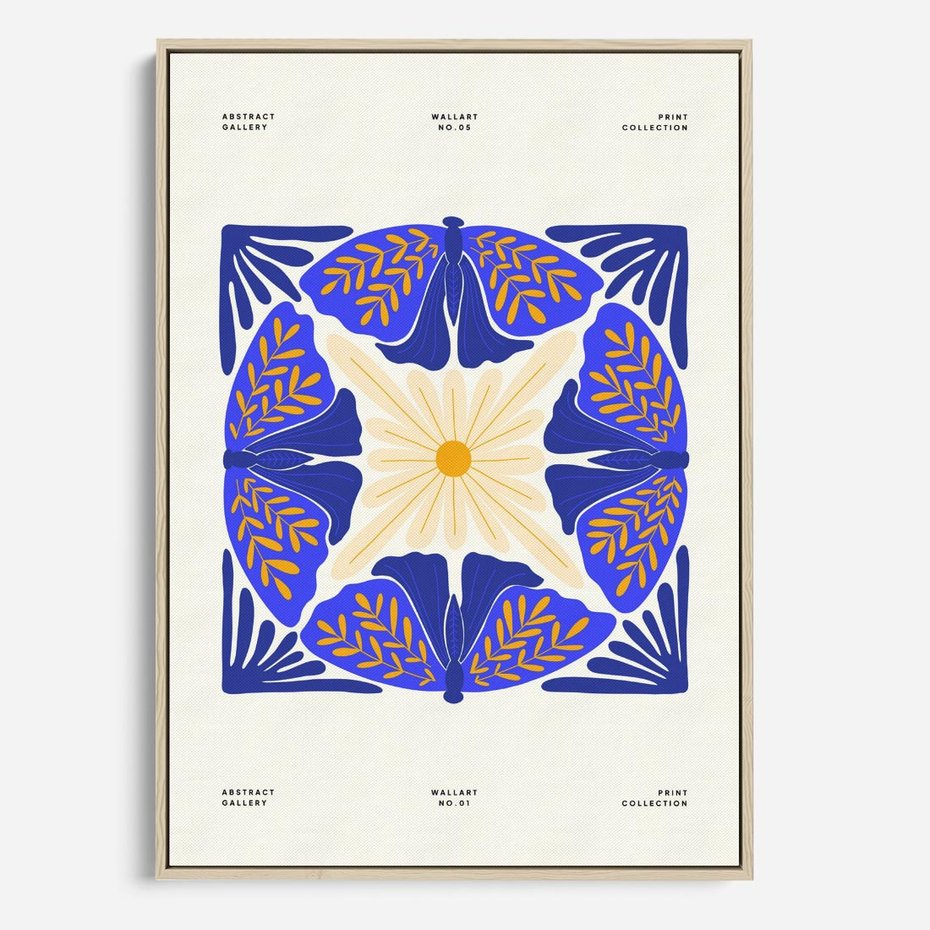 Obraz w ramie 80x120 - Księga Abstrakcji - abstrakcyjna boho kompozycja, granatowe ćmy - rama drewno