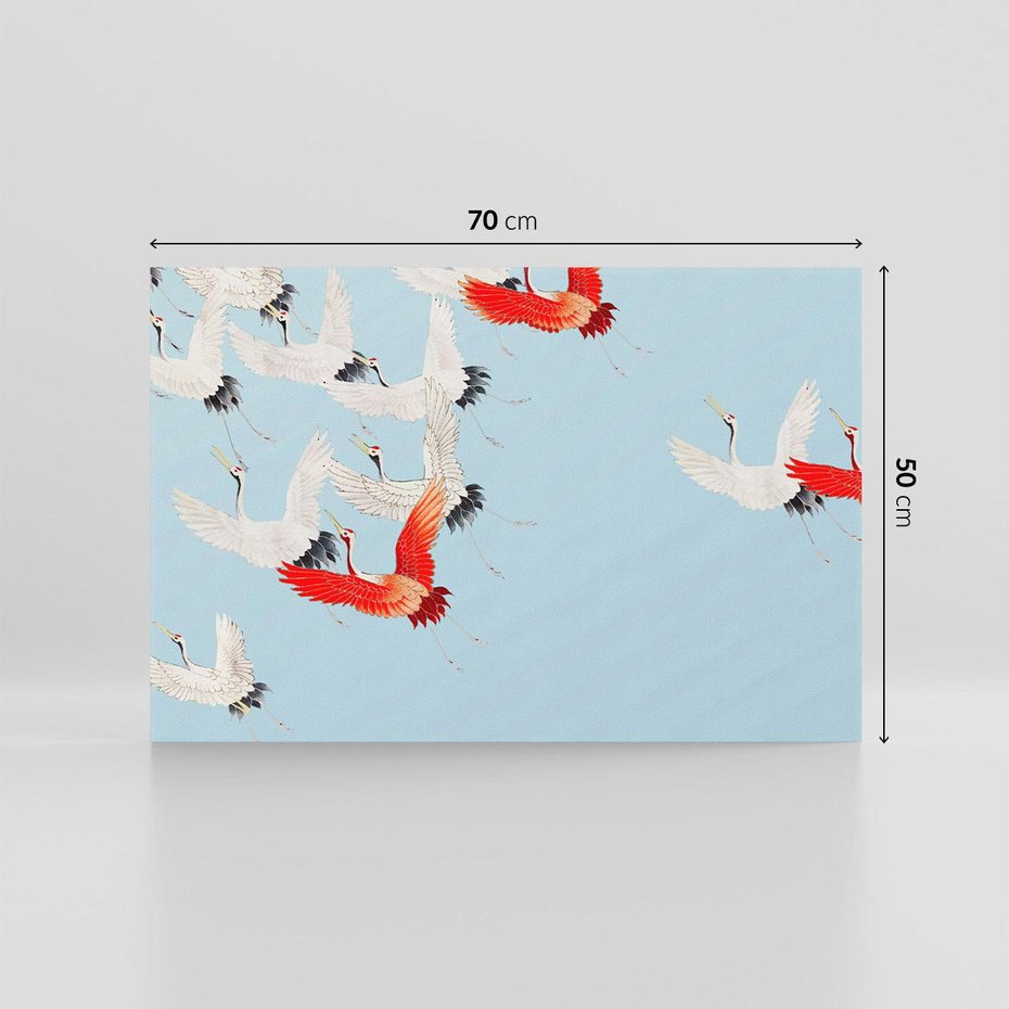 Obraz na płótnie 70x50 - Eteryczne Żurawie - lecące żurawie, orientalna sztuka