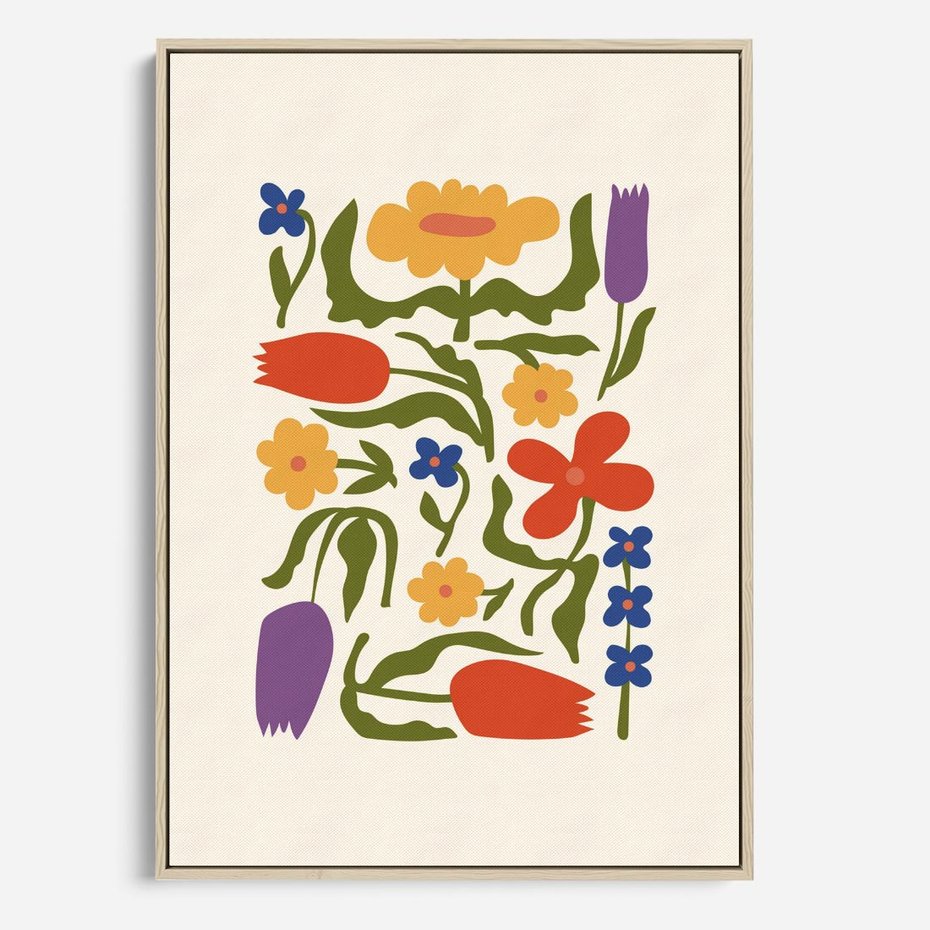 Obraz w ramie 80x120 - Minimalistyczna Harmonia - kwiaty, sztuka nowoczesna - rama drewno