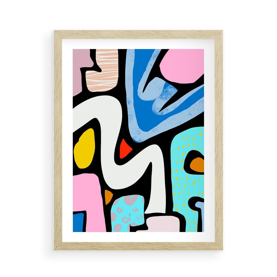 Plakat w ramie 50x70 - Komiksowe Formy - abstrakcyjne formy, komiksowy styl - rama drewno