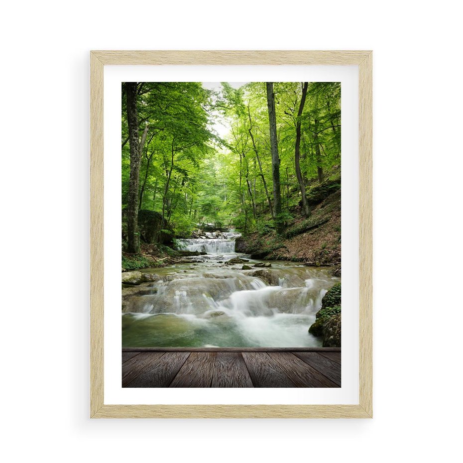 Plakat w ramie 50x70 - Plączący się strumień - rzeka, strumień - rama drewno