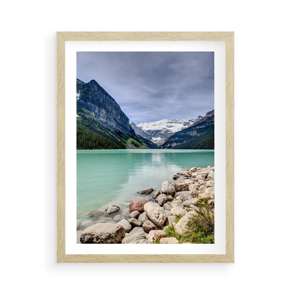 Plakat w ramie 50x70 - Górskie jezioro - spokój i piękno - jezioro, górskie - rama drewno