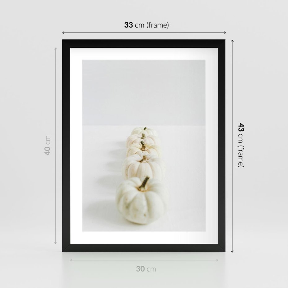 Plakat w ramie 30x40 - Białe Dynie - białe dynie, jesień - rama czarna