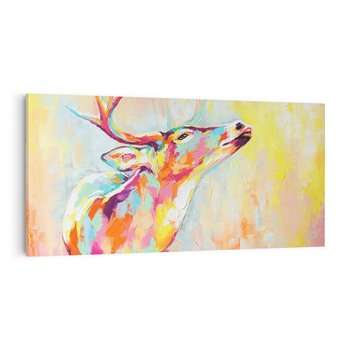 Obraz na płótnie 100x50 - Impresje snów malarza - kolorowy olejny obraz, jeleń ryczący na rykowisku