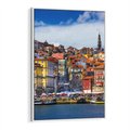 Obraz w ramie 50x70 - Kolorowa Przystań - nadmorskie miasto, kolorowe budynki - rama biała