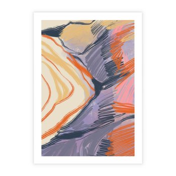 Plakat bez ramy 21x30 - Pokreślony Świat - abstrakcyjne formy, odcienie pomarańczu i fioletu