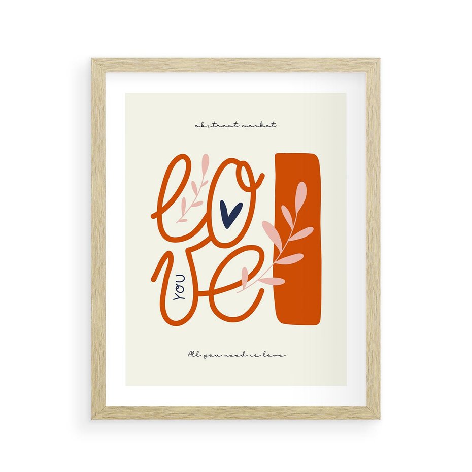 Plakat w ramie 40x50 - Pastelowa Siła Miłości - miłość, love - rama drewno