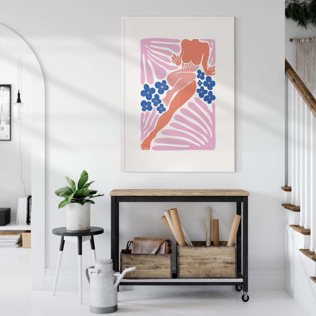 Plakat w ramie 30x40 - Opowieść Ognistych Rytów - nowoczesny kobiecy akt, graficzne kształty - rama biała