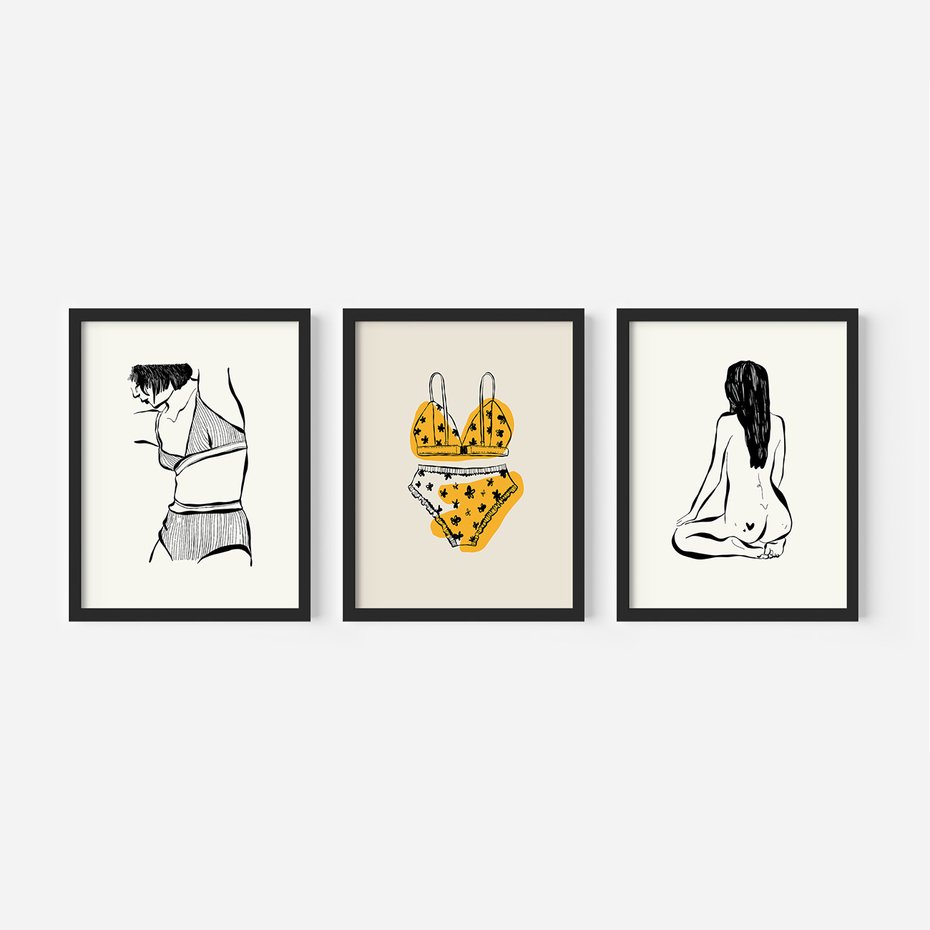 Zestaw obrazy w ramie 40x50 galeria - Kobiece, plakaty, bielizna, garderoba - rama czarna