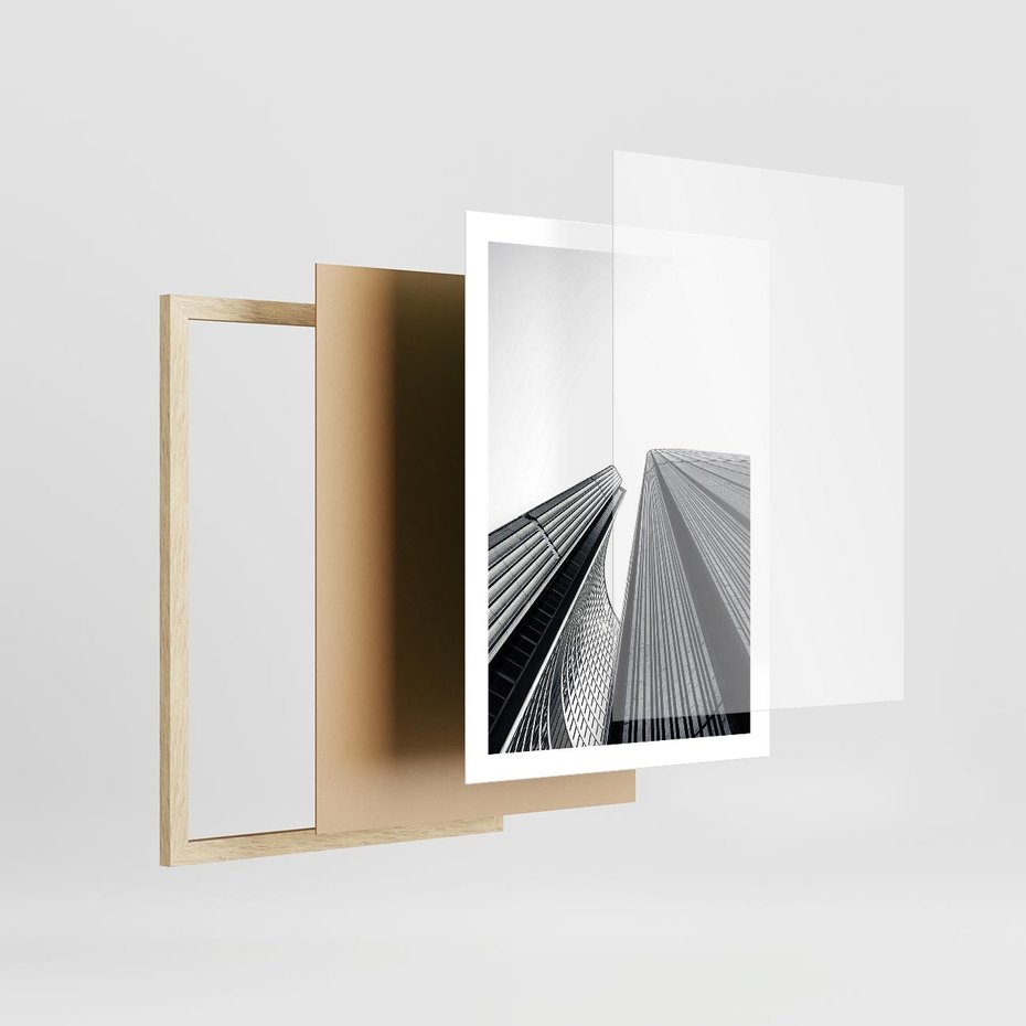 Plakat w ramie 50x70 - Monochromatyczna Wizja - architektura, wysoki wieżowiec - rama drewno