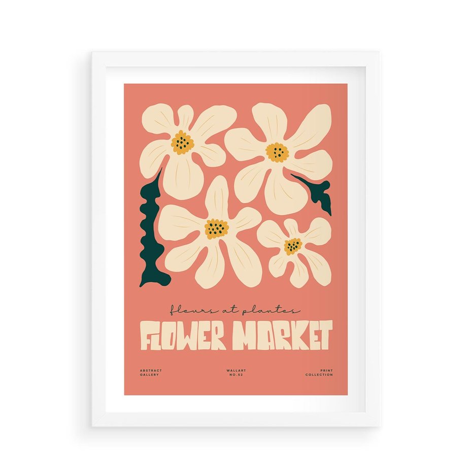 Plakat w ramie 50x70 - Szkicowane Kolorowe Uczucia - kwiatowa kompozycja, minimalizm - rama biała