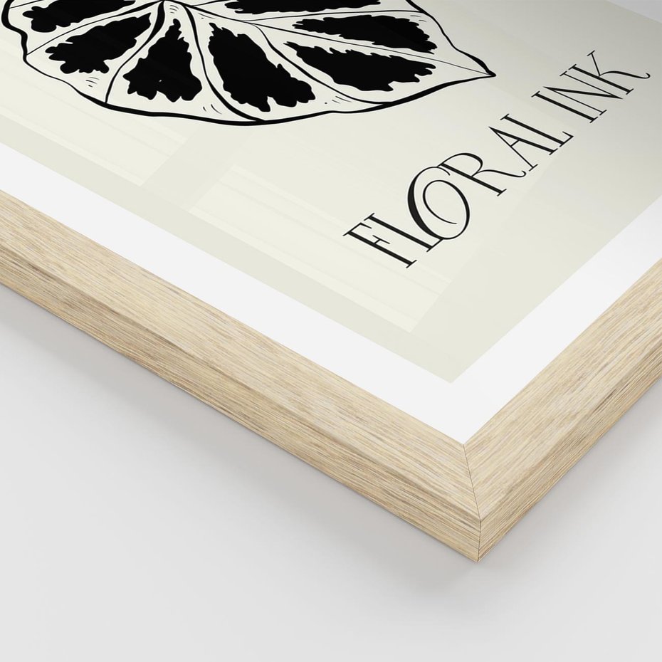 Plakat w ramie 30x40 - Zapisane na liściach wspomnienia - liść, czarny kontur na jasnym tle - rama drewno