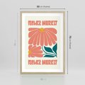 Plakat w ramie 50x70 - Retro Radość - typografia, wesołe kwiaty - rama drewno