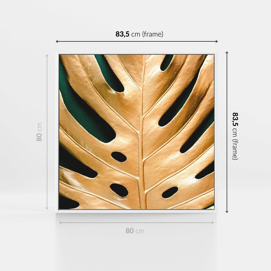 Obraz w ramie 80x80 - Piękno i Styl - złote, liście - rama biała