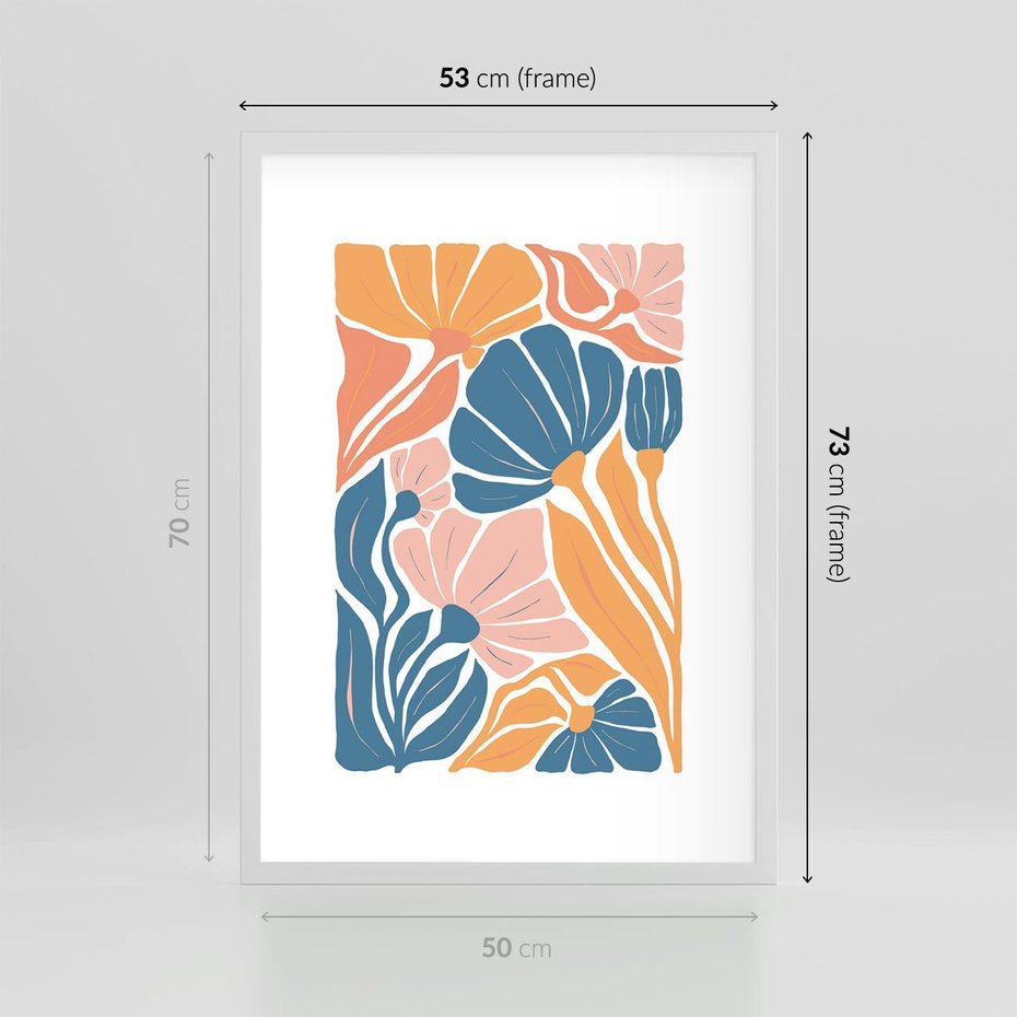 Plakat w ramie 50x70 - Wibracje Kolorowych Wiatrów - kwiaty, pastelowe kolory - rama biała