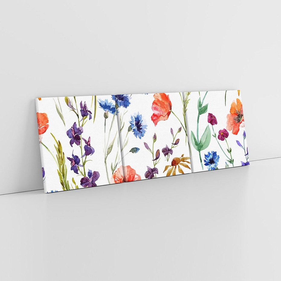 Obraz na płótnie 90x30 - Kwiatowe radości na łące - kwiaty, łączka