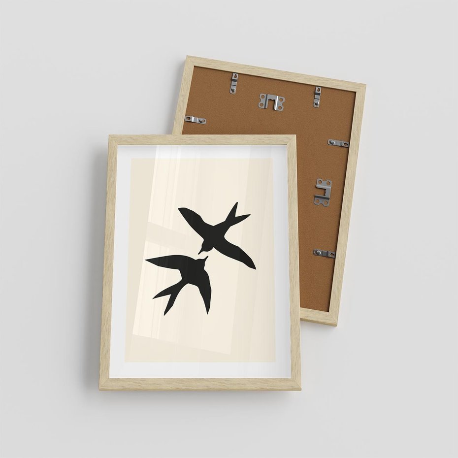 Plakat w ramie 30x40 - Kreatywne Echa - jaskółki, minimalizm - rama drewno