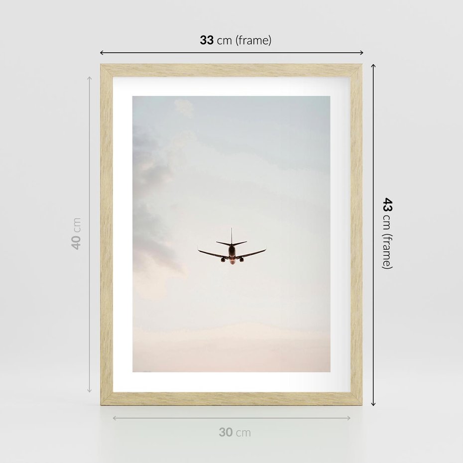Plakat w ramie 30x40 - W Powietrzu: Samolot na Niebie - samolot w przestworzach, samolot na niebie - rama drewno