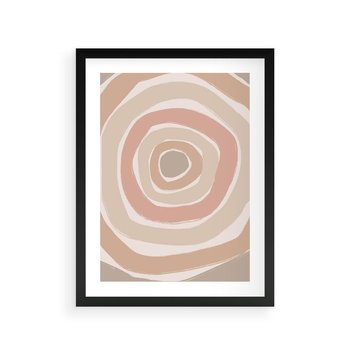 Plakat w ramie 30x40 - Roztopione Granice - abstakcyjne koła, delikatne odcienie beżu - rama czarna