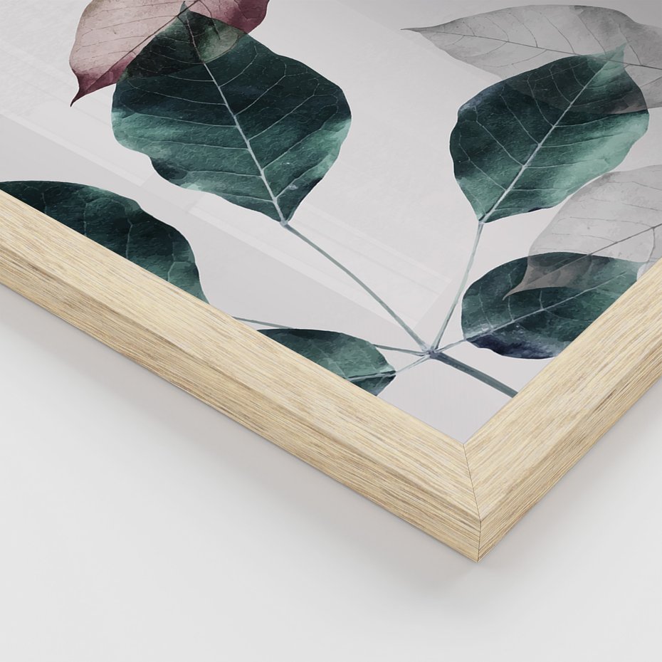 Zestaw obrazy w ramie 50x70 galeria - Liście, srebrne, złote, minimalizm - rama drewno