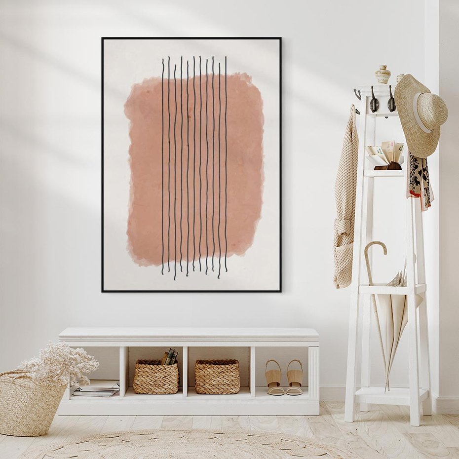 Obraz w ramie 70x100 - Rozmyte Widzenia - abstrakcyjna akwarelowa plama, nieregularne kreski - rama czarna