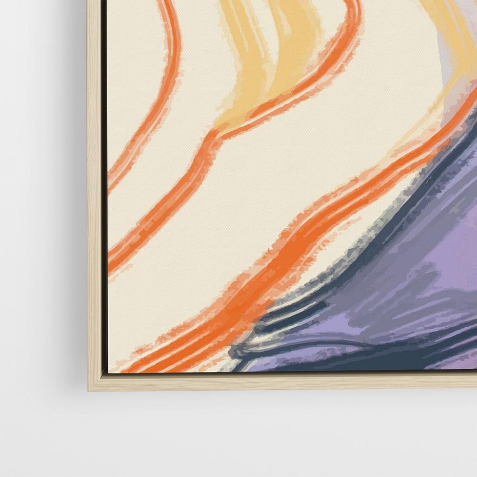 Obraz w ramie 80x80 - Pokreślony Świat - abstrakcyjne formy, odcienie pomarańczu i fioletu - rama drewno