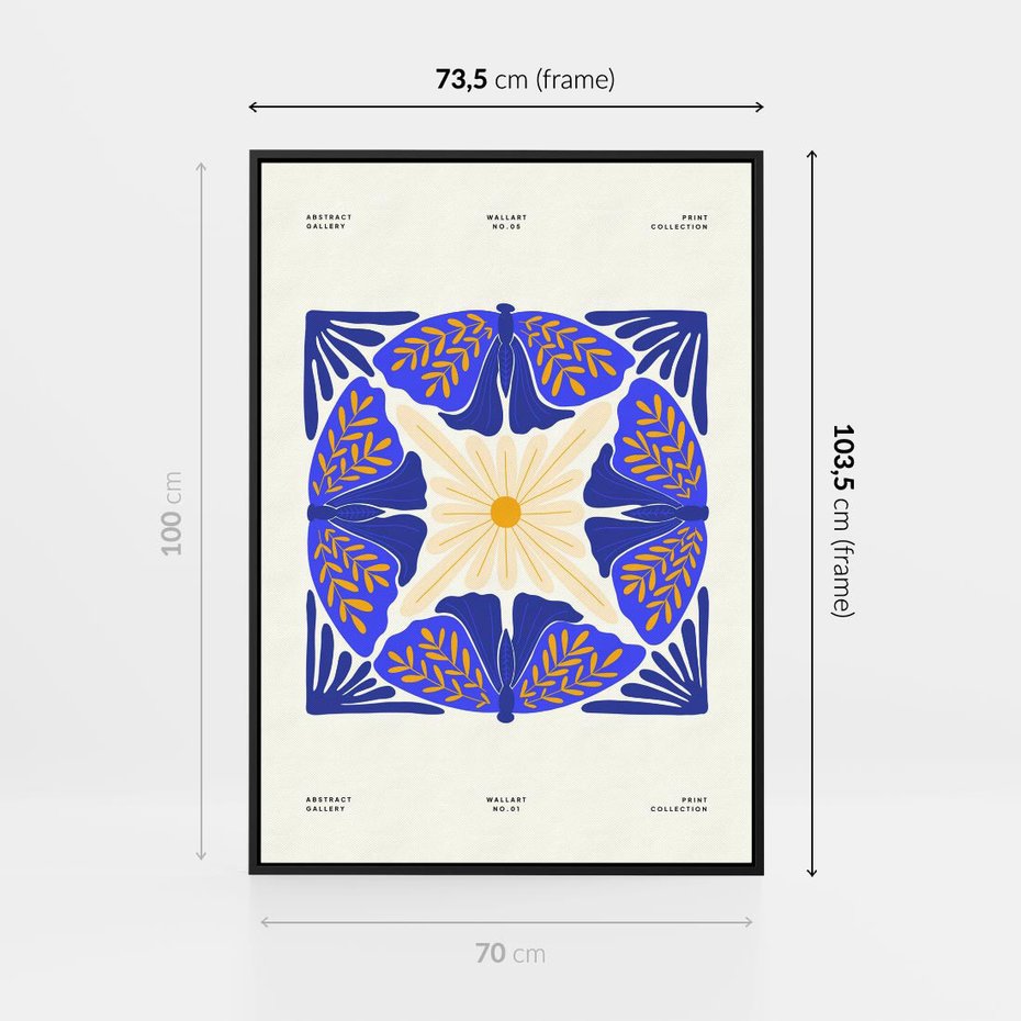 Obraz w ramie 70x100 - Księga Abstrakcji - abstrakcyjna boho kompozycja, granatowe ćmy - rama czarna