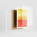 Plakat w ramie 50x70 - Rozmyte Odbicia - kolorowe akwarelowe pasy, odcienie żółci i czerwieni - rama biała