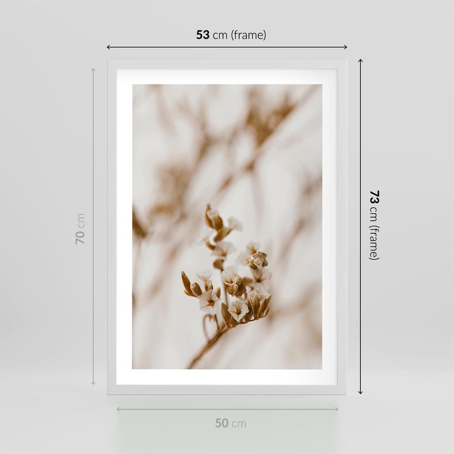 Plakat w ramie 50x70 - Kwiatowa suchość - kwiaty, susz - rama biała