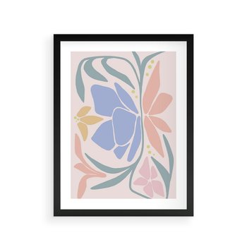 Plakat w ramie 50x70 - Pastele Kwiatowych Plam - pastelowe kwiaty, na beżowym tle - rama czarna