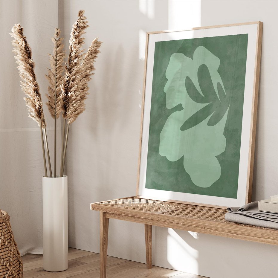 Plakat w ramie 40x50 - Kształty Zieleni - abstrakcyjny kształt, zielony plakat - rama drewno