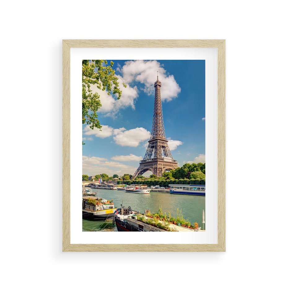 Plakat w ramie 30x40 - Paryżska ikona Francji - wieża Eiffla, Paryż - rama drewno