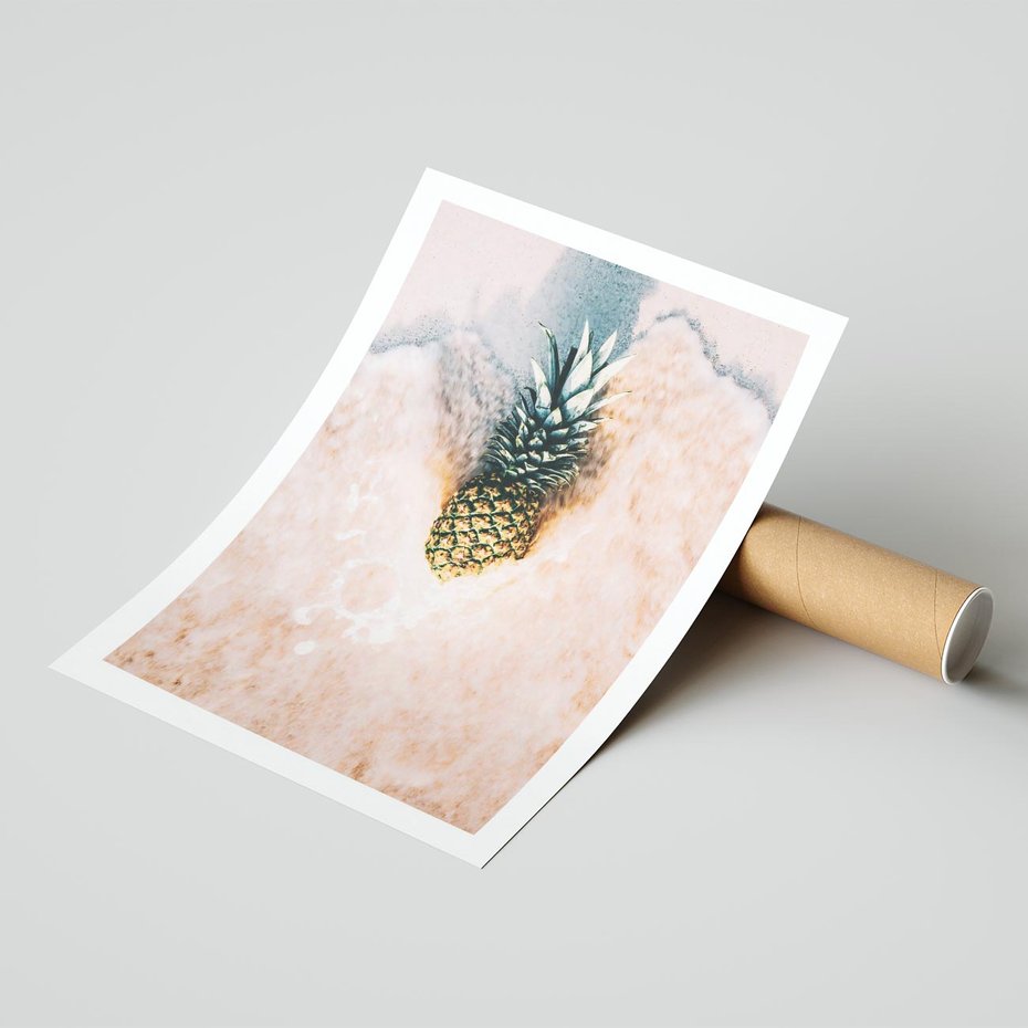 Plakat bez ramy 30x40 - Egzotyczna Plaża - ananas, na plaży