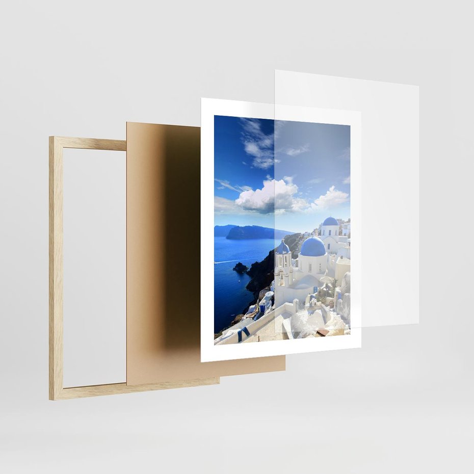 Plakat w ramie 40x50 - Magiczne Widoki - Santorini, perspektywa - rama drewno