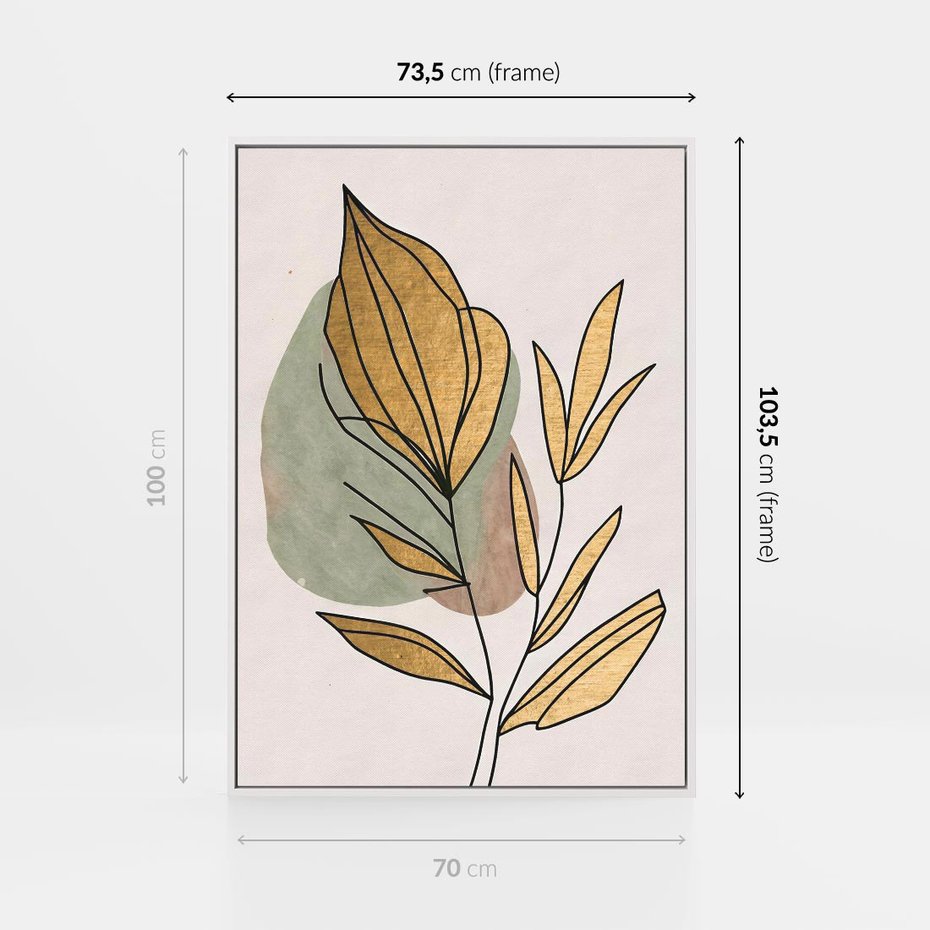 Obraz w ramie 70x100 - Rozkwitające Wnętrza Światła - abstrakcyjny obraz boho, liście - rama biała