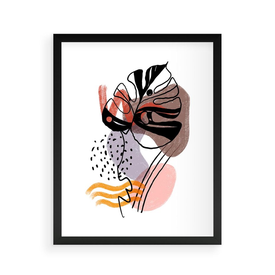 Plakat w ramie 40x50 - Wibracje Abstrakcyjnych Form - abstrakcyjna sztuka, liść monstery - rama czarna