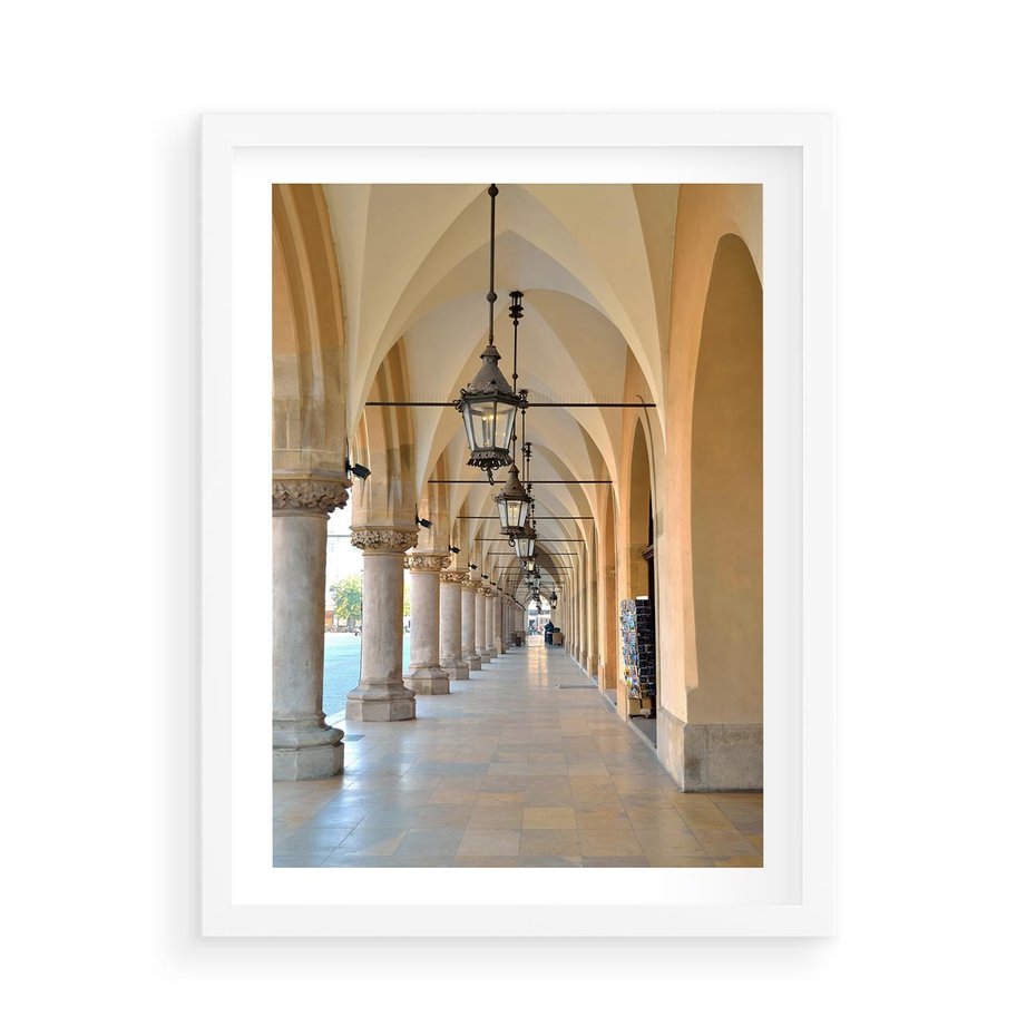 Plakat w ramie 50x70 - Uliczka w perspektywie czasu - uliczka, perspektywa - rama biała