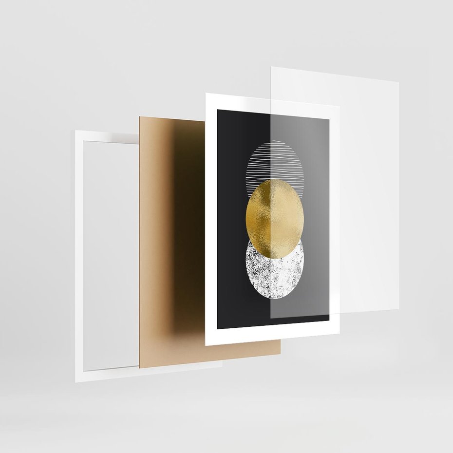 Plakat w ramie 30x40 - Geometryczna Perfekcja: Złote Koło - geometryczna grafika, złote koło - rama biała
