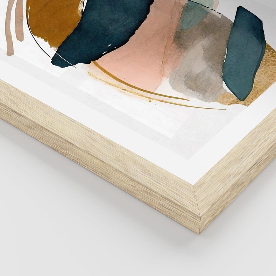 Plakat w ramie 40x50 - Migocące Impresje Przestrzeni - abstrakcyjny obraz, kolory ciepłe - rama drewno