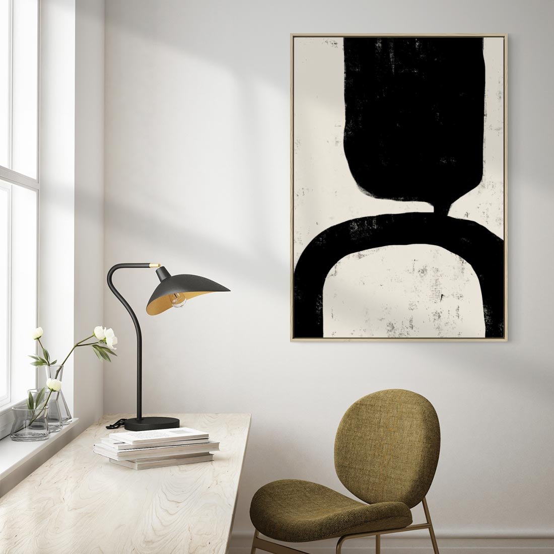 Obraz w ramie 50x70 - Przenikające Plamy - abstrakcyjna sztuka, minimalizm - rama drewno