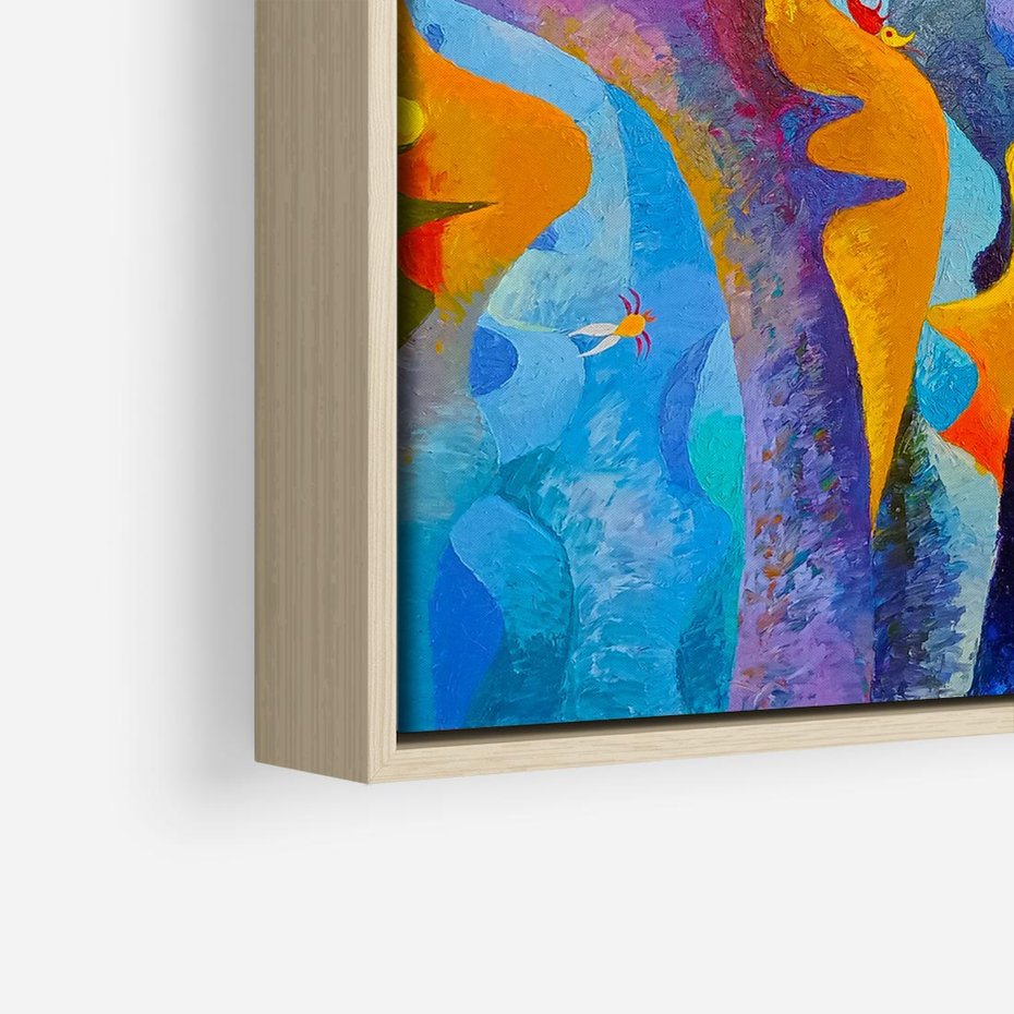 Obraz w ramie 80x80 - Płomienne Tańce Abstrakcji - energetyczna abstrakcja, dziwne formy - rama drewno