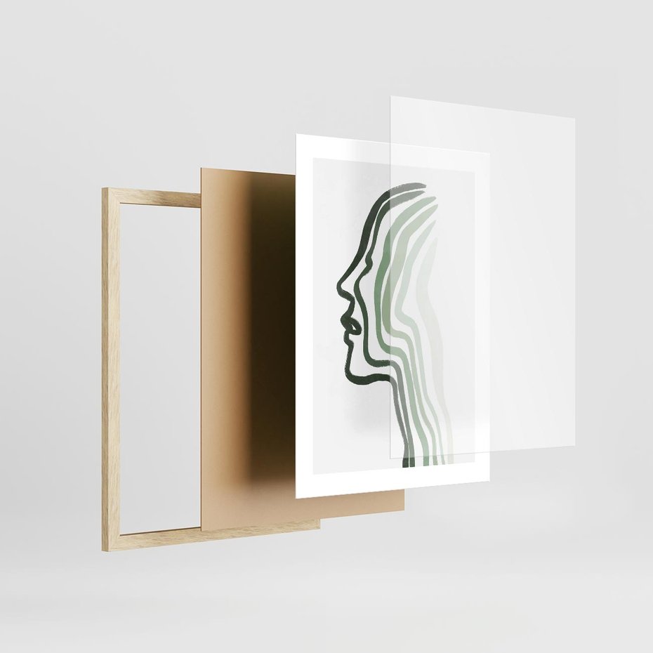 Plakat w ramie 30x40 - Zielony Profil - abstrakcja, zielony portret z profilu - rama drewno