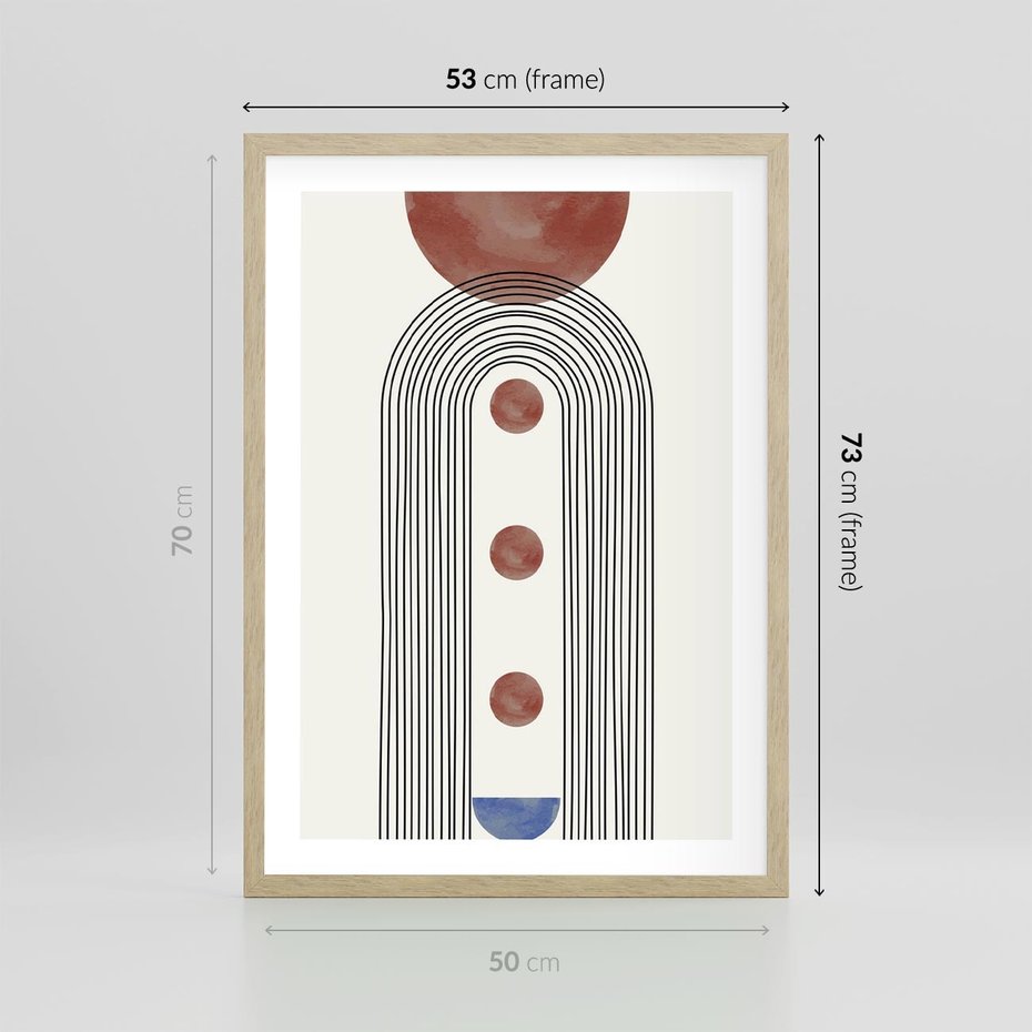 Plakat w ramie 50x70 - Symfonia Kształtów - nowoczesny plakat, styl midcentury - rama drewno
