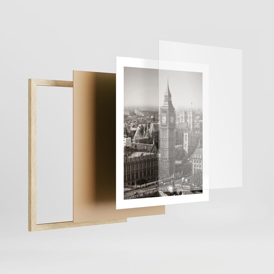 Plakat w ramie 40x50 - Magiczna esencja Londynu: Big Ben i miasto - Big Ben, Londyn - rama drewno