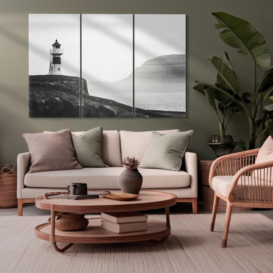 Obraz na płótnie 120x80 - Wiszące na horyzoncie wspomnienia - latarnia morska, klif